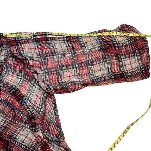 Tristan Sheer Red Black Green Gold and Grey Plaid Wrap FrontTie Blouse Size XS - Picture 11 of 13